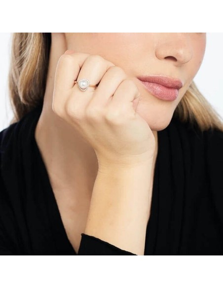 Mimi Vivienne Rose Gold, White Pearl, and Diamond Ring - A25VVRBDA