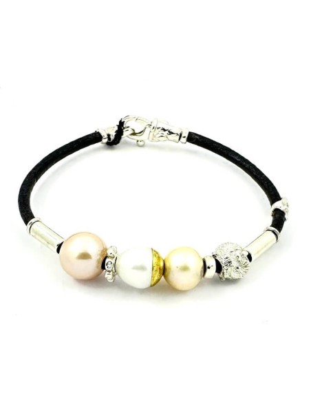 Misani Aurora Lederarmband mit Perlen, Gold und Silber – B2207PP