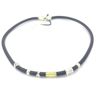 Collana Misani gioielli Grand Tour in  cuoio con oro ed argento - CB2171