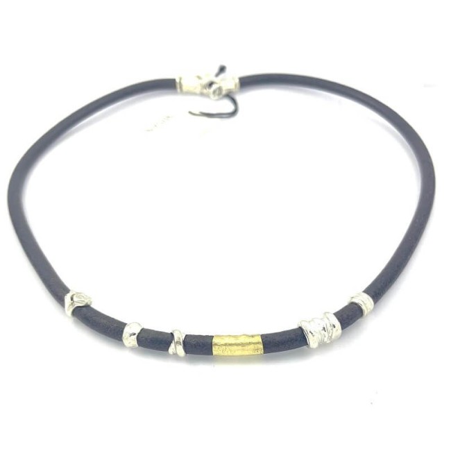 Collana Misani gioielli Grand Tour in  cuoio con oro ed argento - CB2171