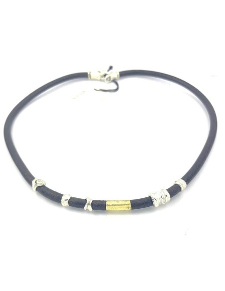 Collana Misani gioielli Grand Tour in  cuoio con oro ed argento - CB2171