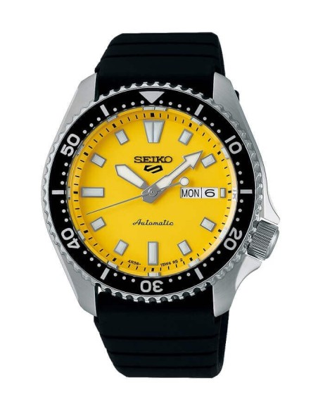 Seiko 5 Sports Automatikuhr, Kautschukarmband, gelbes Zifferblatt – SRPL87K1