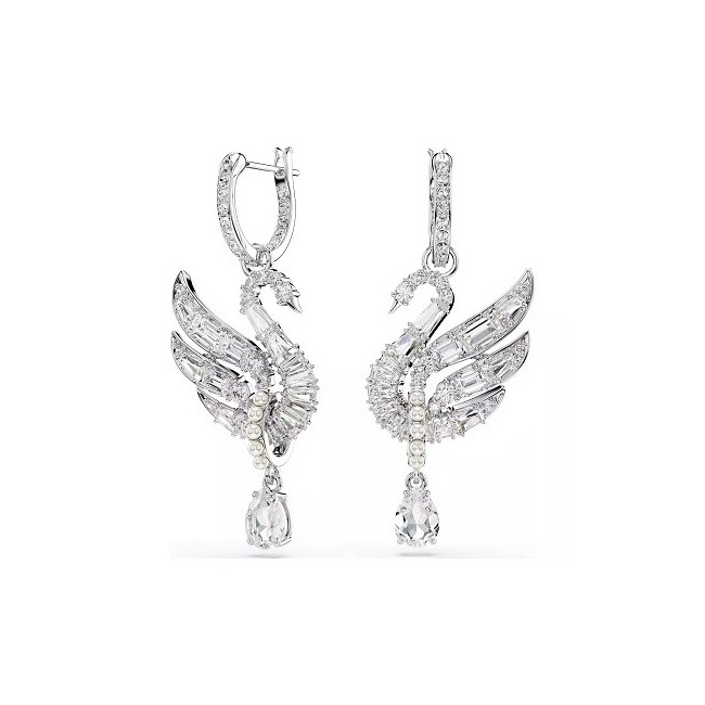 Swarovski Swan Tropfenohrringe mit Schwan und weißen Kristallen 5723388