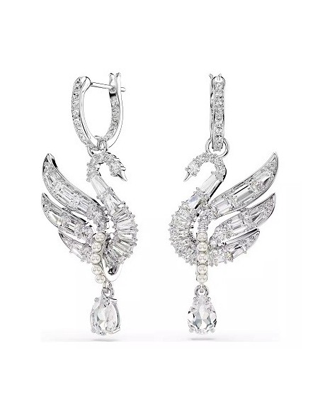 Swarovski Swan Tropfenohrringe mit Schwan und weißen Kristallen 5723388