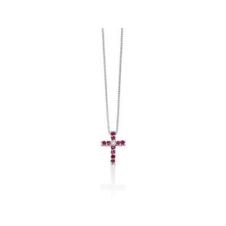 Miluna White Gold Cross Necklace with Rubies and Diamonds - CLD4566