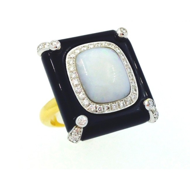 Anello in oro misto con Opale Brillanti ed Onice - ANA778100