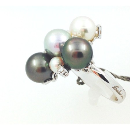 White Gold Ring whit multicolor Pearls and Diamonds- 20018654