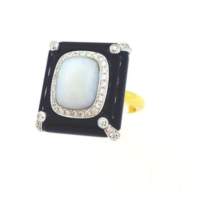 Anello in oro misto con Opale Brillanti ed Onice - ANA778100