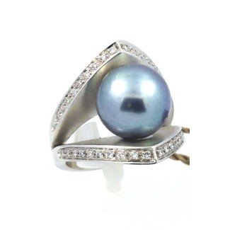Tahitian Pearl Ring und Diamanten-AAA01039