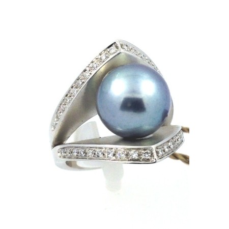 Tahitian Pearl Ring und Diamanten-AAA01039
