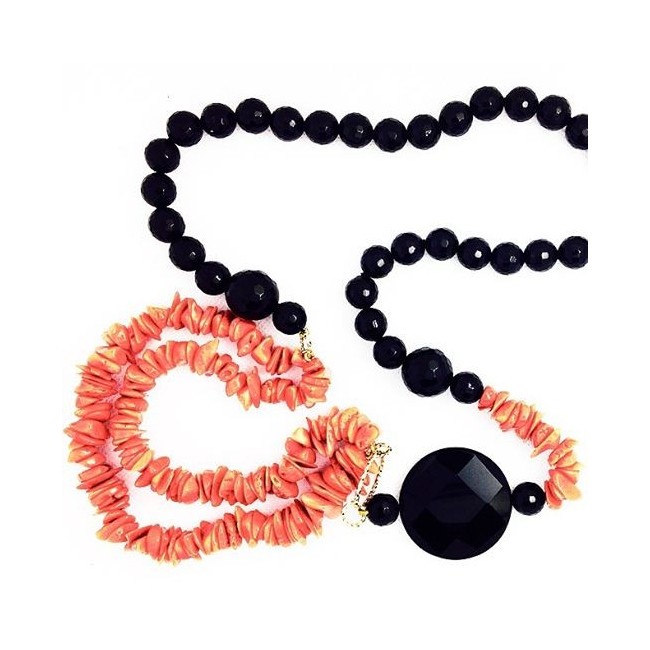 Coral and Onix Necklace whit gold - AV1060
