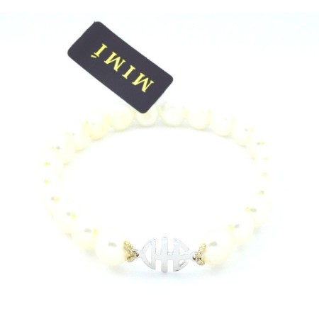 Bracciale Mimì elastica con logo in oro bianco- B040B01-B
