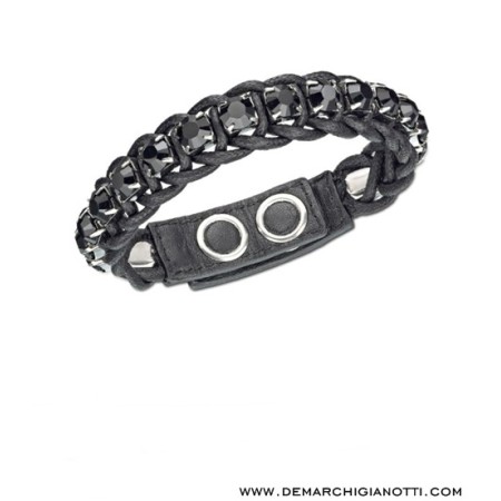 Bracciale studio in cordone cerato e cristallo color nero - 1164623