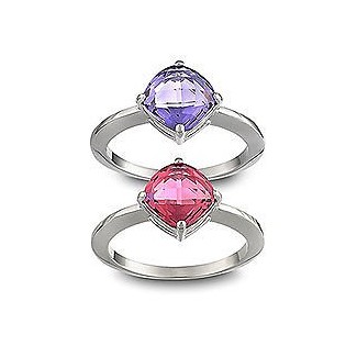 Set of pink and purple rings with crystal stone - 1047374