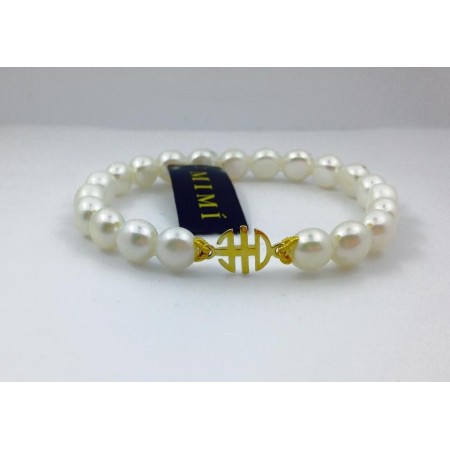 Bracciale Mimì elastica con logo in oro giallo bianco - B04DA01