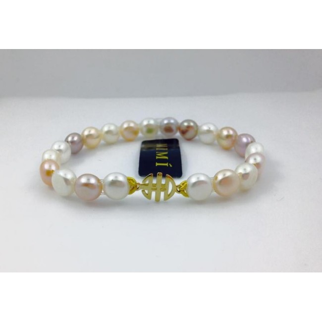 Mimi Elastisches Armband mit Logo in Gelbgold Multicolor-B04DA04