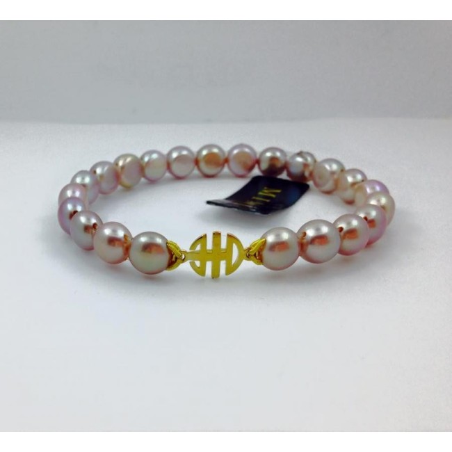 Mimi elastic purple pearls bracelet with logo in yellow gold  - B040A03