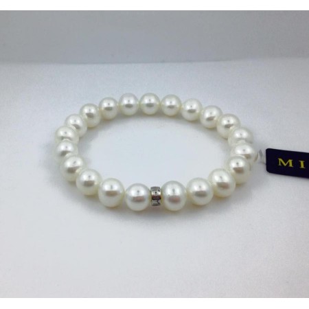 Elastic white large pearls bracelet with silver - B03901AR