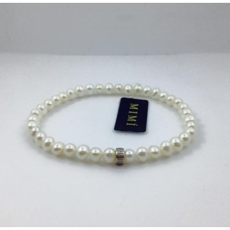 Elastic bracelet with small white pearls and silver -B02301ARL