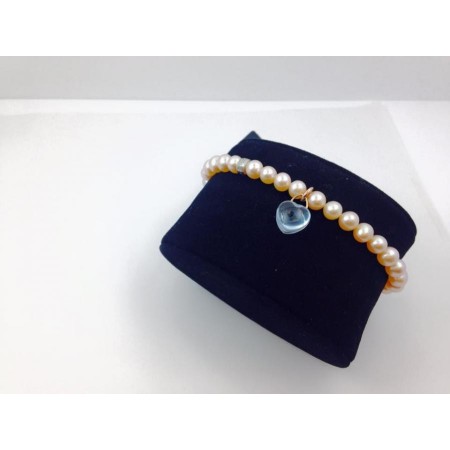 Elastisches Armband mit rosa Perlen-Topaz-Herz B023T2T