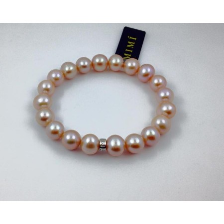 Elastic bracelet with large purple pearls and silver  - B03903AR