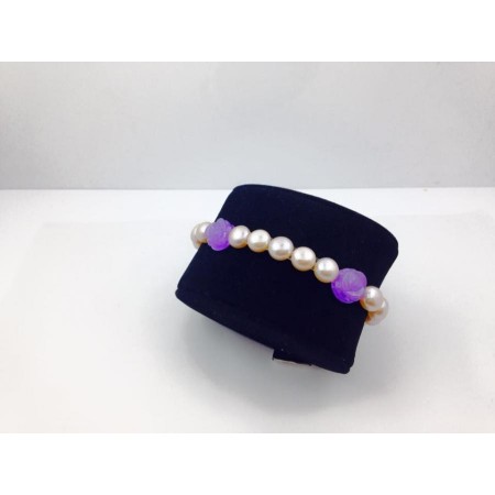 Bracciale elastica con rose opale viola, rosa - B0403GL