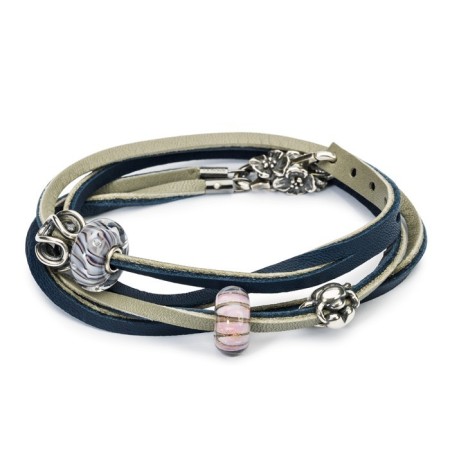 Bracciale in Cuoio Blu Scuro/Grigio Chiaro 45CM - L5119-45
