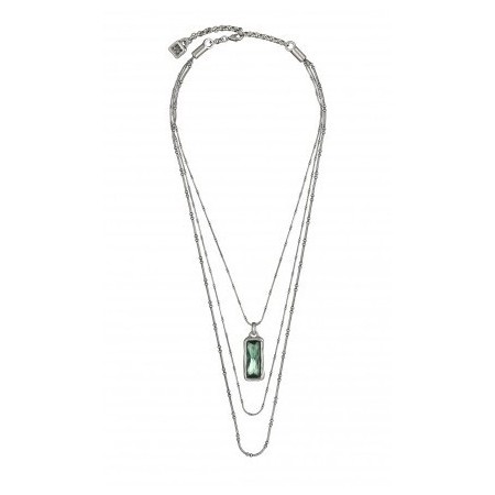 Collana multifilo Uno de50 in metallo argentato e cristallo verde