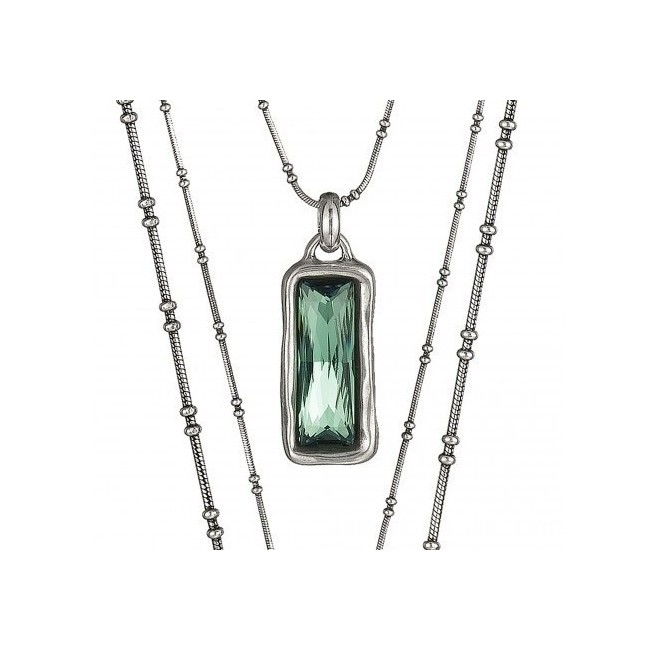 Collana multifilo Uno de.50 in metallo argentato e cristallo verde