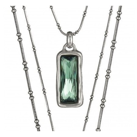 Collana multifilo Uno de.50 in metallo argentato e cristallo verde