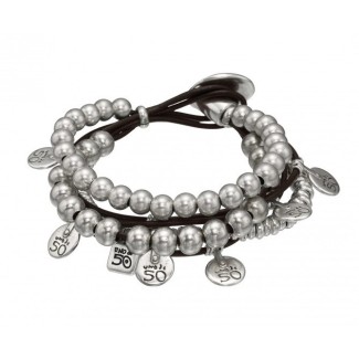 Bracciale Uno de50 uomo con pelle e metallo argentato - What a mess