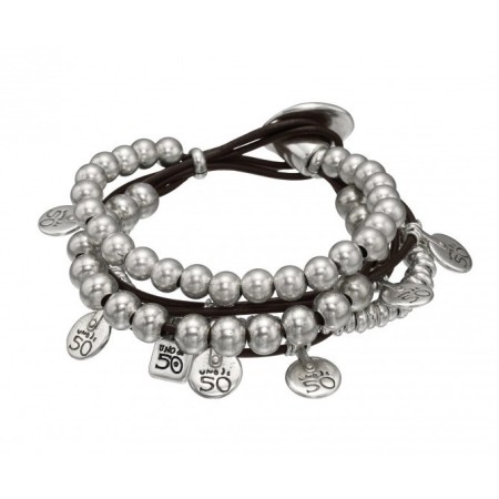 Bracciale Uno de50 uomo con pelle e metallo argentato - What a mess