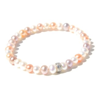 Bracciale Mimì elastica con perle piccole muticolor e argento