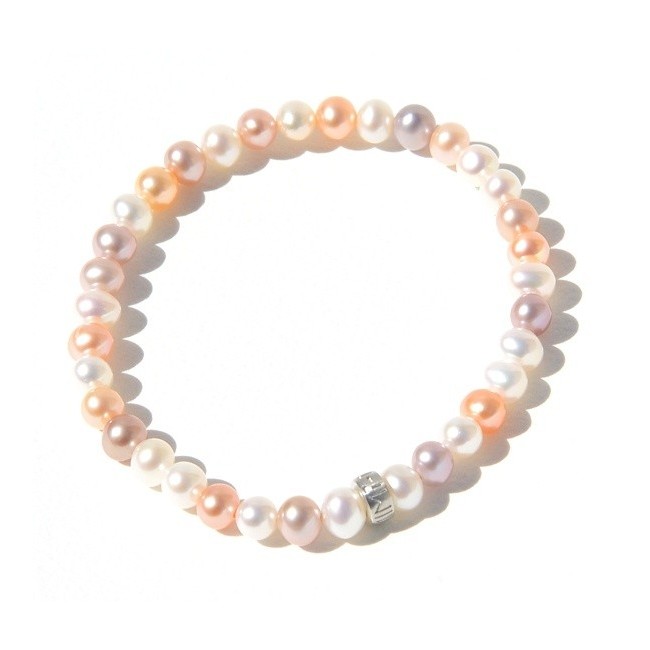 Mimi elastic bracelet with pearls and silver small ring muticolor model