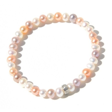 Mimi elastic bracelet with pearls and silver small ring muticolor model