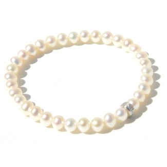 Elastic bracelet with small white pearls and silver -B02301AR 2