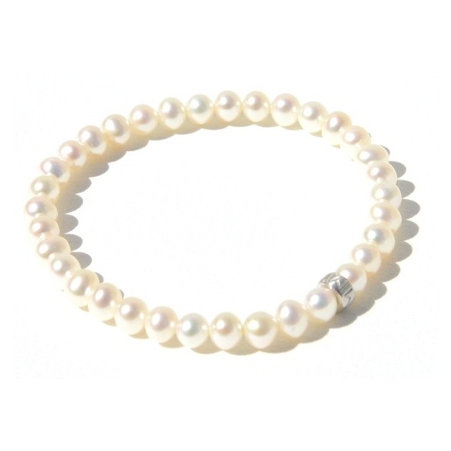 Bracciale elastica con perle bianche piccole e argento -B02301AR