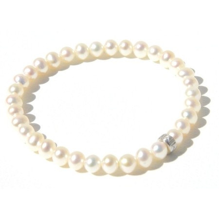 Bracciale elastica con perle bianche piccole e argento -B02301AR