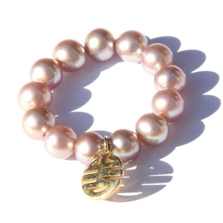 Elastic Ring Mimi purple pearls  and charms Every Well, yellow gold - A023LA-V