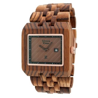 Orologio Rettangolare Green Time in legno zebrano naturale