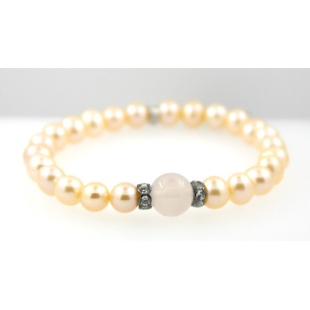 Elastic bracelet with chalcedony and silver - B041T222