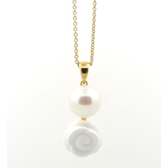 Collana Mimì Grace in Oro rosa con Perla bianca e rosa in agata bianca