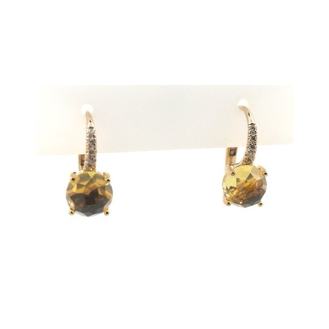Mimi earrings line Happy  in rose gold with Citrine quarz and Diamond cognac color