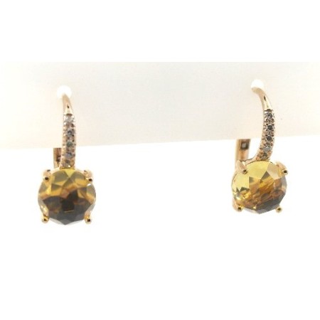Mimi earrings line Happy  in rose gold with Citrine quarz and Diamond cognac color