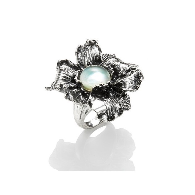 Raspini Iris collection ring in silver with flower and moonstone - 7402