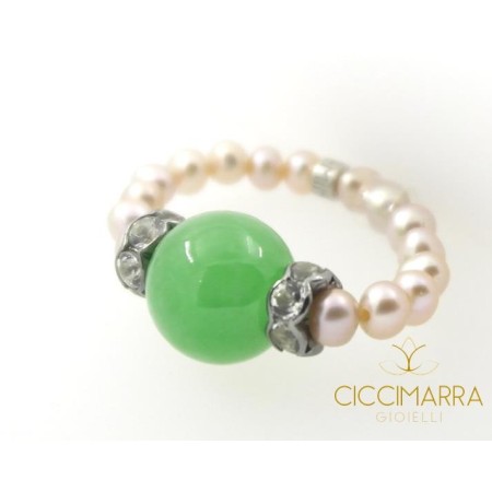 Anello Mimì perle Giada Verde - A023V3G