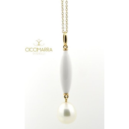 Mimi necklace in gold with white agate and pearl - P254R1A1