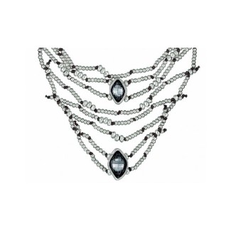 Collana multifilo Uno de50 in metallo argentato e cristallo celeste girgio