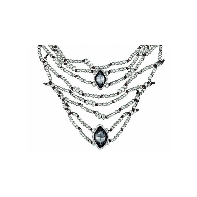 Collana multifilo Uno de50 in metallo argentato e cristallo celeste girgio