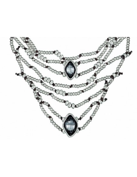 Collana multifilo Uno de50 in metallo argentato e cristallo celeste girgio